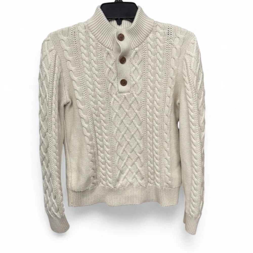 GAP Kids Organic Cotton Button Mock Neck Cable Knit Sweater
